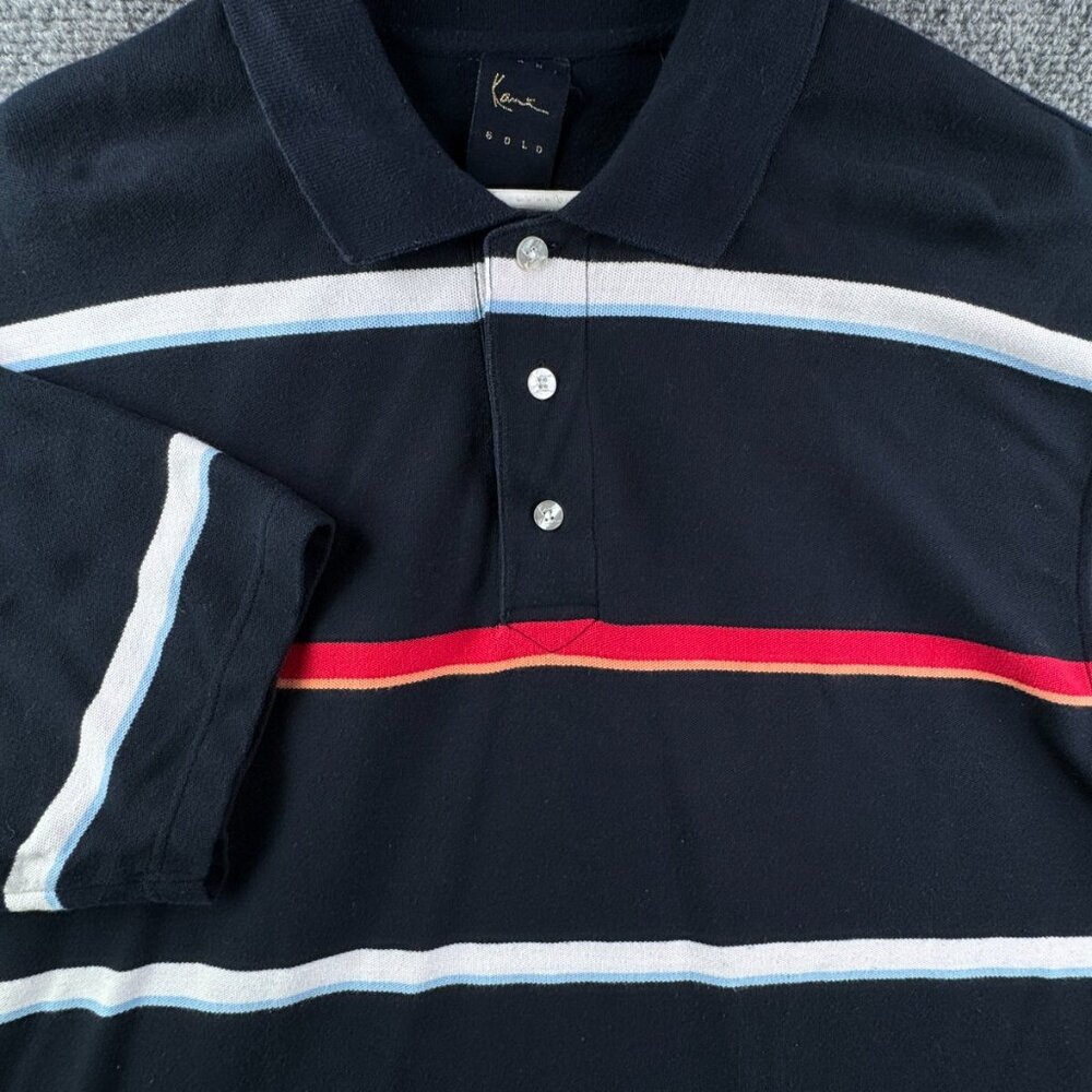 Kani Gold Y2K Striped Blue White Men XL Short Sleeve Polo Shirt Urban Adult